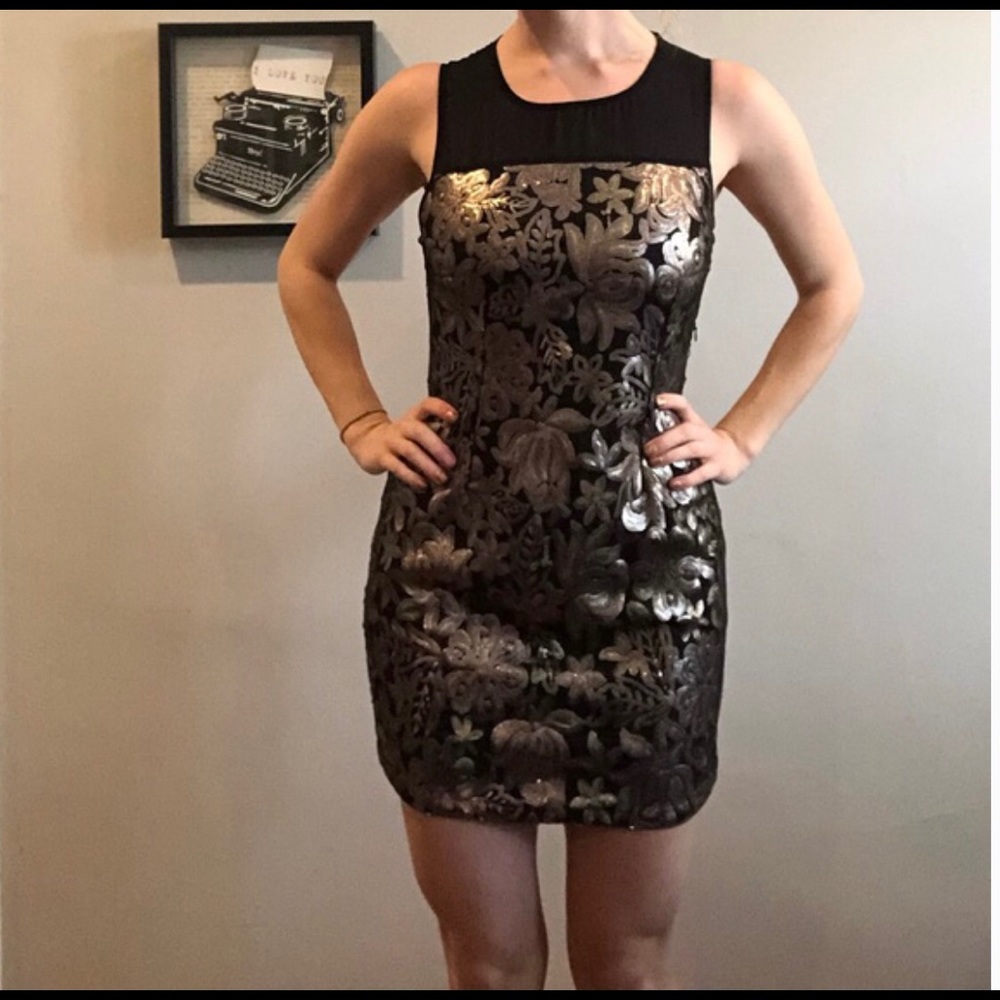 Pink Martini Black Dress with Gold Sequins, Sz S